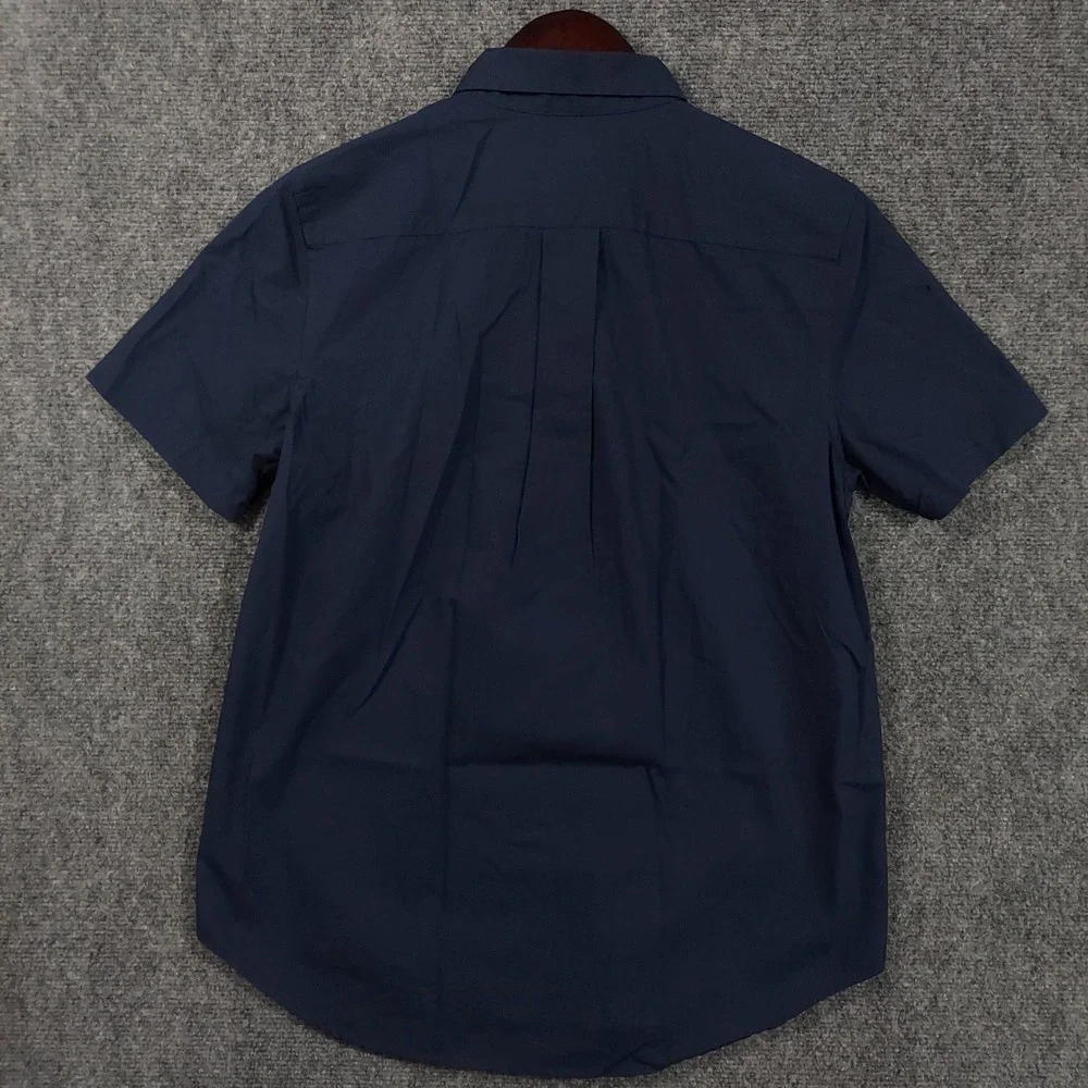Ralph Lauren Button Down Shirt Boys L 14-16 Navy Blue Short Sleeve Cotton Pony